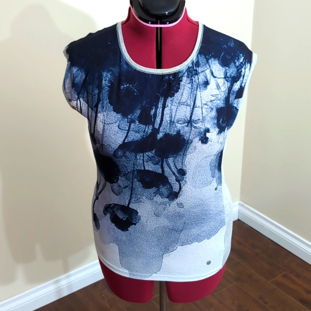 Soya Concepts| Blue Floral Water Colour Like Patterned Blouse